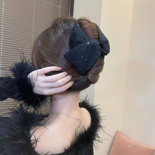 小香风优雅方格闪闪抓夹女后脑勺鲨鱼夹千鸟格气质路易斯粽子头饰