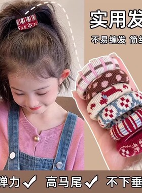 儿童秋冬复古毛巾圈高弹力新年红色扎高马尾皮筋女童加粗耐用头绳