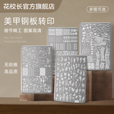 花校长美甲转印钢板印花板蕾丝蝴蝶花纹花卉模具透明转印硅胶印章