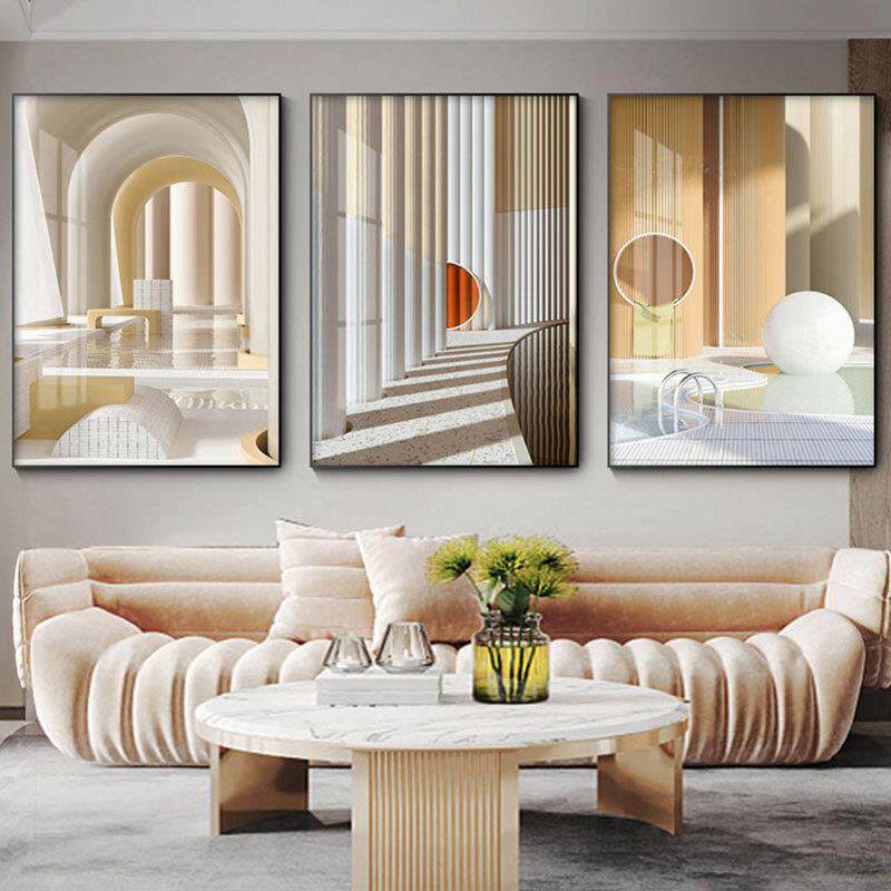 新款直销装饰画北欧风现代简约艺术空间几何建筑抽象风景酒店会所