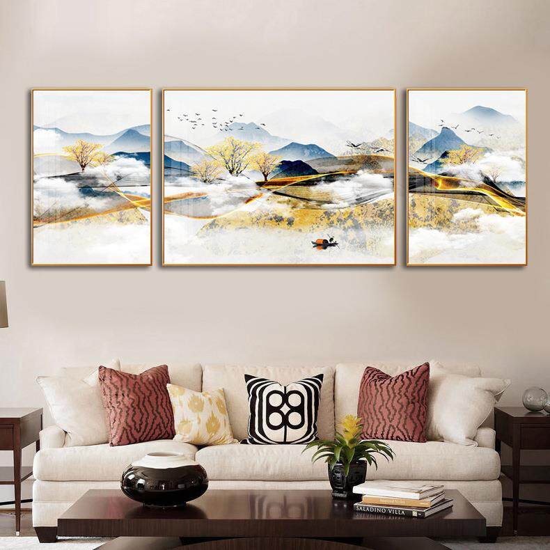 新款直销现轻奢客厅三联装饰画餐厅挂画壁画沙发背景墙画北欧抽象