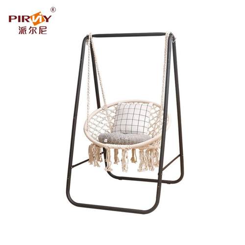 新款直销ins风室内秋千吊床 白色吊床支架棉绳网室内吊篮流苏款吊