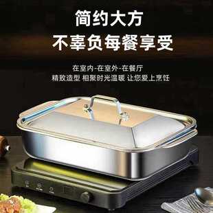 新款直销跨境不锈钢烤鱼盘带盖烤盘带手柄加厚小龙虾盘家用海鲜盘