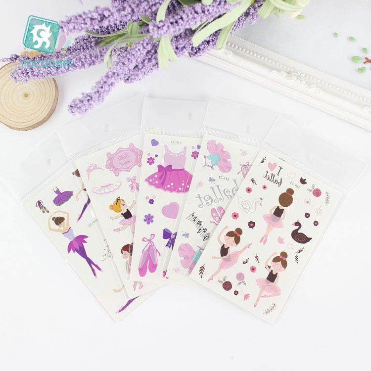 新款直销防水儿童纹身贴纸 创意可爱卡通小女孩芭蕾舞纹身贴 一次