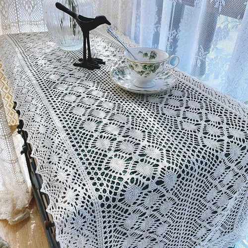 新款直销文艺棉麻钩针桌旗蕾丝布艺镂空桌布美式复古床旗柜旗茶几