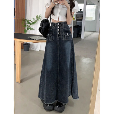 复古牛仔半身裙女春季新款梨形身材大码胖mm显瘦中长款a字包臀裙