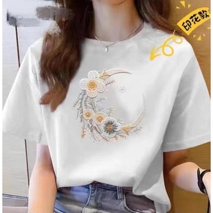 2026款新中式素雅印花时尚休闲棉质夏季透气圆领短袖上衣