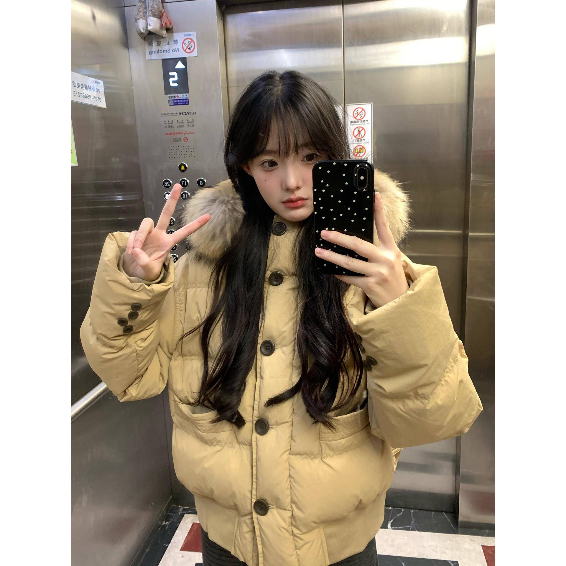 大毛领棉服女冬季2025新款宽松加厚面包服保暖短款小个子棉衣外套