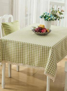 木木家SZ006棉麻浅绿色格桌子防水艺布简约餐桌布桌i书ns学生幼儿