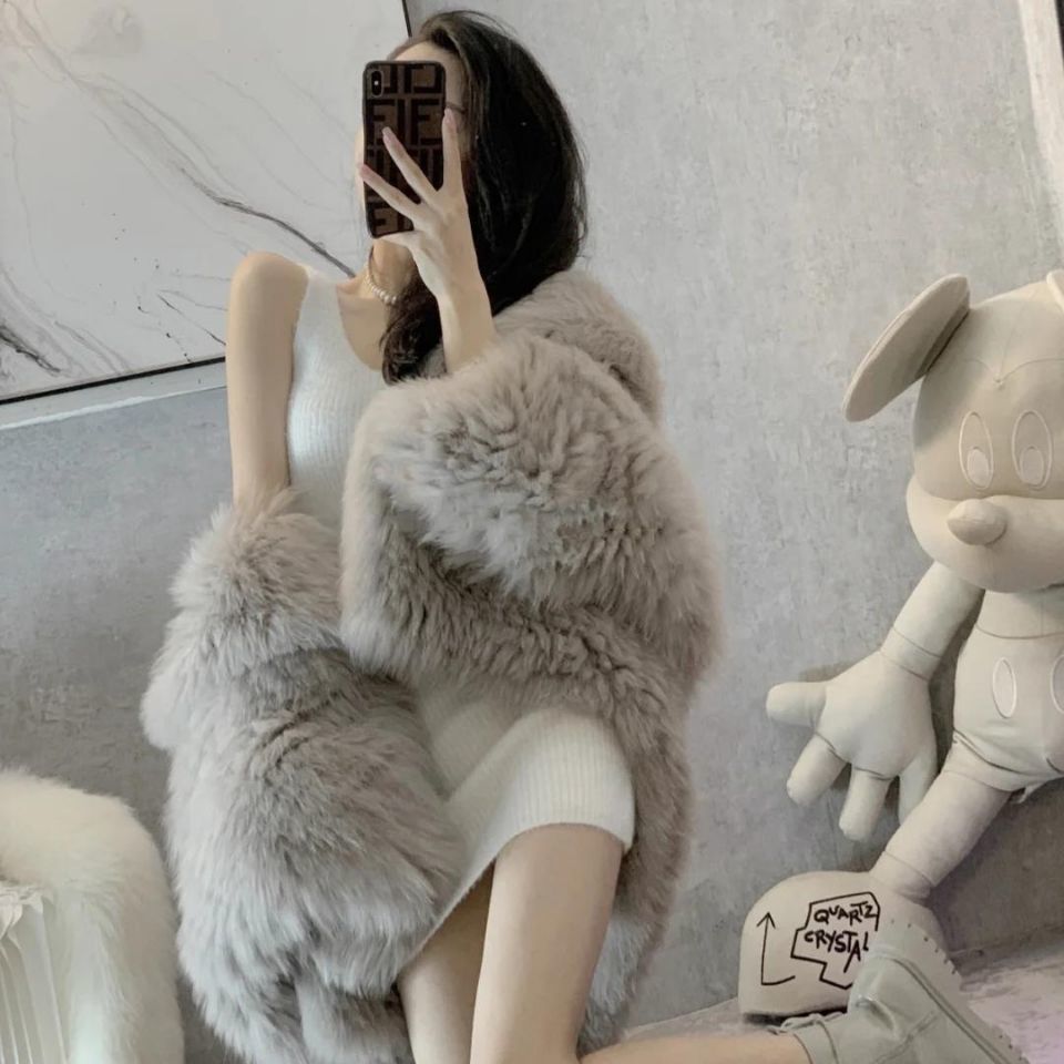 网红炸街慵懒风连帽狐狸毛新款毛皮草