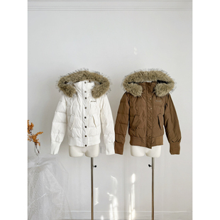 H2AN1 STUDIO秋冬修身90白鸭绒连帽毛领羽绒服外套百搭显瘦上衣女