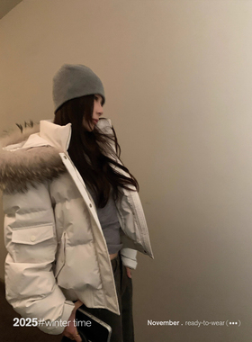 SUNONEONE 雪域山境貉子毛毛领短款派克服羽绒服女冬季加厚外套