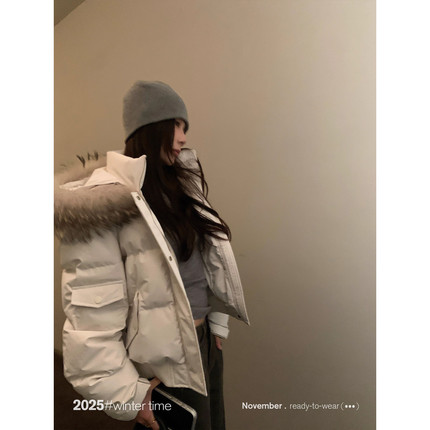 SUNONEONE 雪域山境貉子毛毛领短款派克服羽绒服女冬季加厚外套