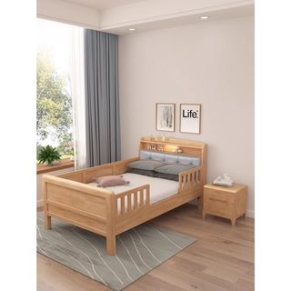 全实木儿童床带护栏扶手老式硬板床1米1.2米养老院老人高脚实木床