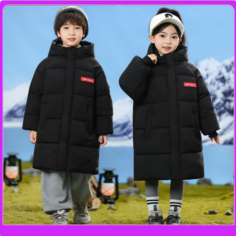品牌新款羽绒棉服加厚中长款男童女童2025冬季棉袄中大童过膝洋气
