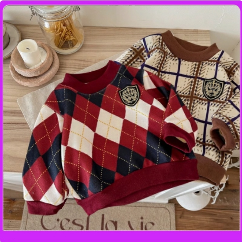 品牌清仓新款儿童卫衣秋冬加绒男女童保暖针织毛衣宝宝圆领套头打