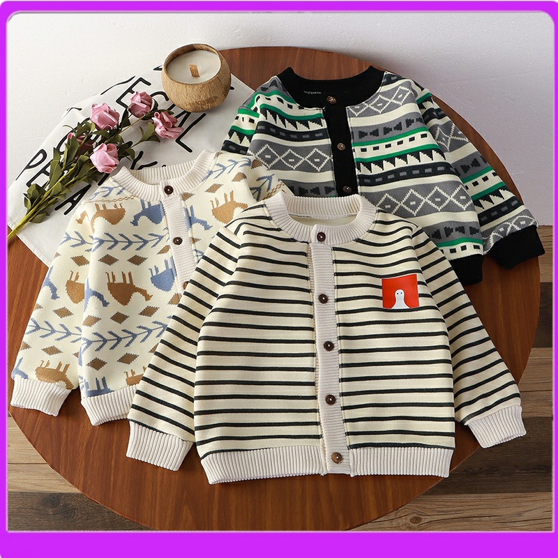 品牌清仓宝宝外套春秋款男宝男童一体绒针织开衫婴儿毛衣保暖上衣