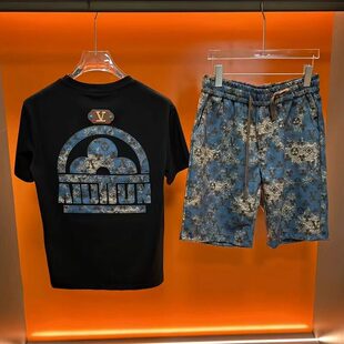 T恤五分裤 印花短袖 两件装 半袖 夏装 衣服帅气休闲运动套装 潮流男装