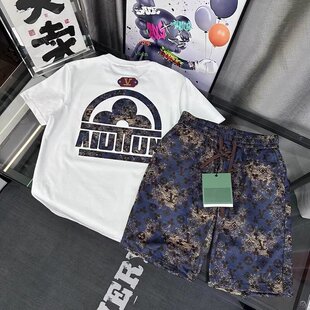 T恤夏季 印花短袖 新款 帅气搭配短裤 潮牌衣服 男士 韩版 休闲运动套装