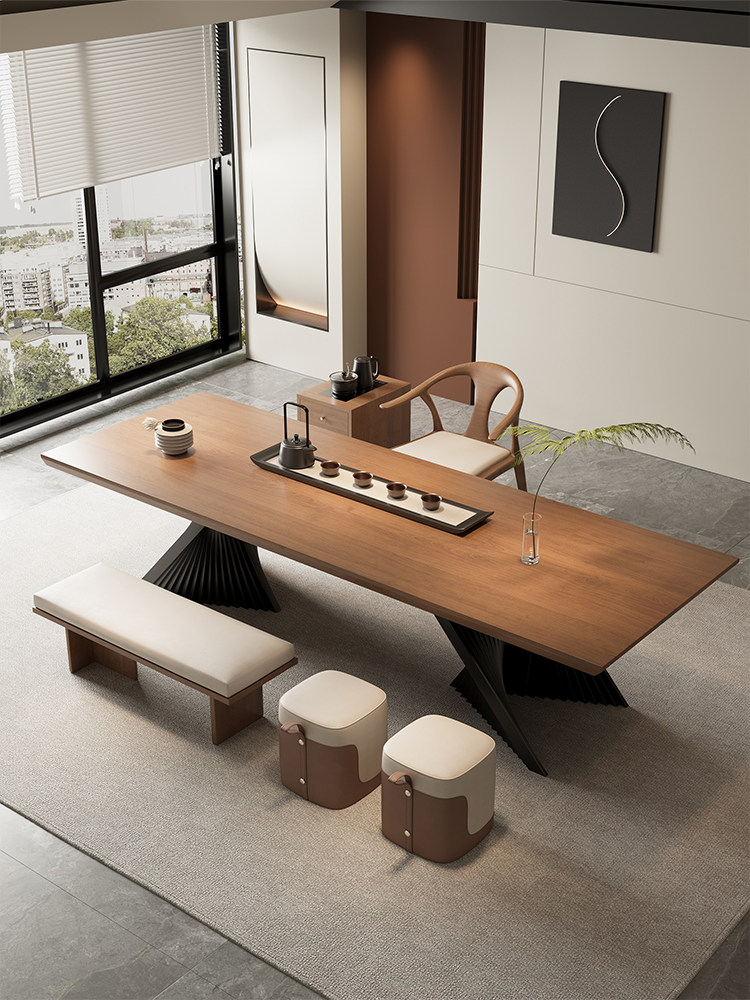 吉赠办公桌带茶台一体式茶桌意式极简轻奢现代高级感2025新款高端