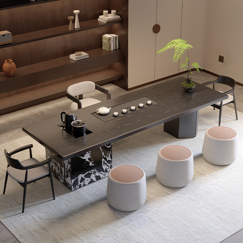 吉赠实木大板茶桌烧水壶一体嵌入式办公室接待茶台2025新款高端