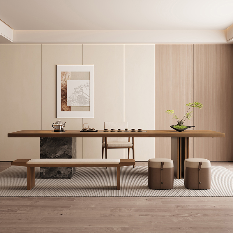 吉赠新中式办公室接待茶桌商务风2025新款高端轻奢现代实木茶台