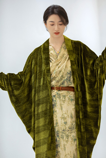 萃CUI写意国风青铜神树战国袍连衣裙绿丝绒外套