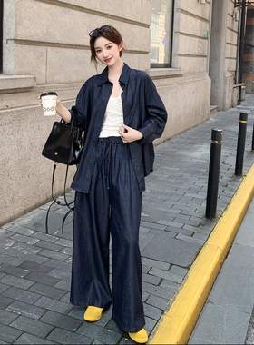 2C291爆款时尚全棉牛仔阔腿休闲大牌显瘦两件套装N7717-P175-K299