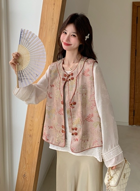 【首发】新中式提花马甲 衬衫两件套2C057-8006-P235-K378