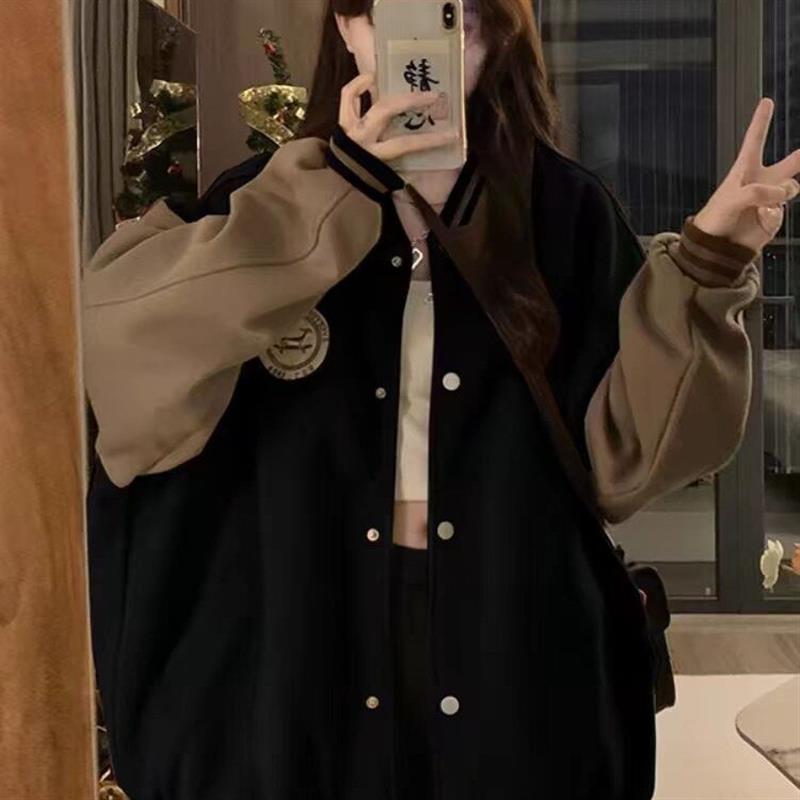 美式ins潮棒球服外套少女春秋装2025新款vintage学生宽松外套夹克