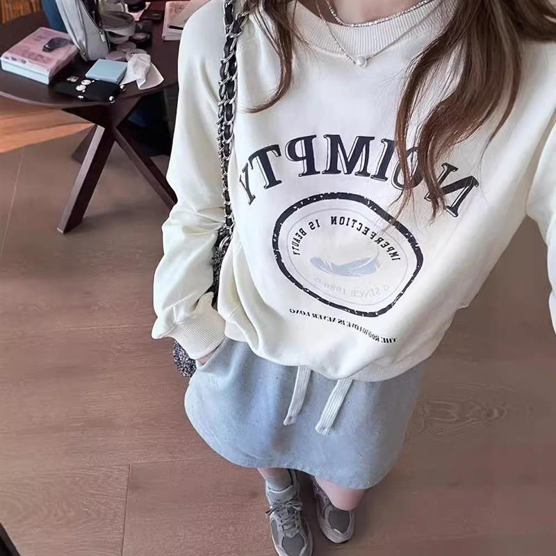 美式复古字母印花卫衣女2025年新款秋季慵懒风宽松加绒长袖上衣女