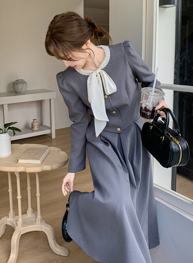 春装新款 灰色蝴蝶结套装裙子 1C056-8601-P165K238