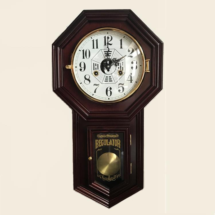 客厅挂钟木质摆钟北极星纯铜机芯摇摆钟复古机械挂在老式烟台钟表