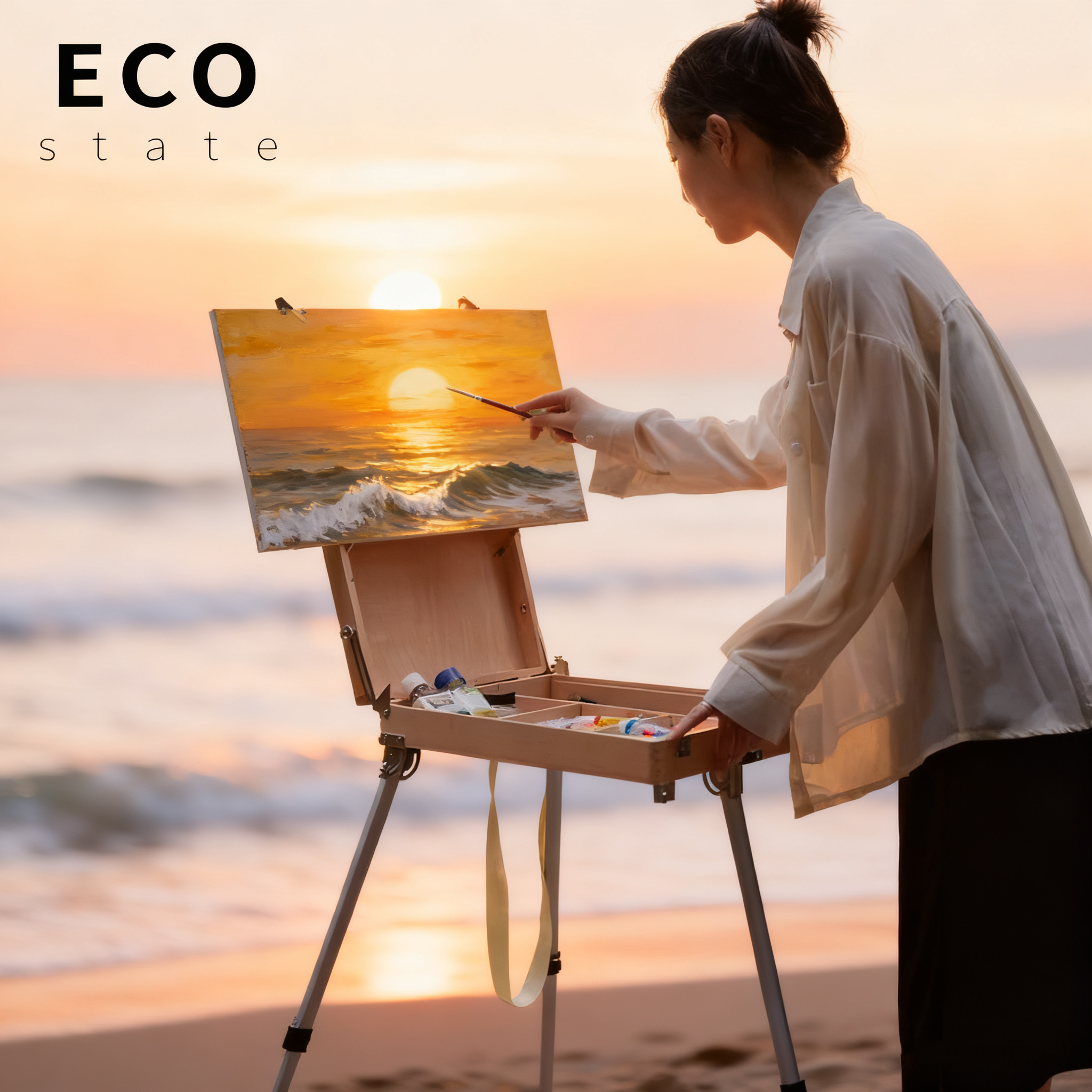 ECO复古便携式户外个性绘画箱水彩画架铝合金户外支架写生油画箱