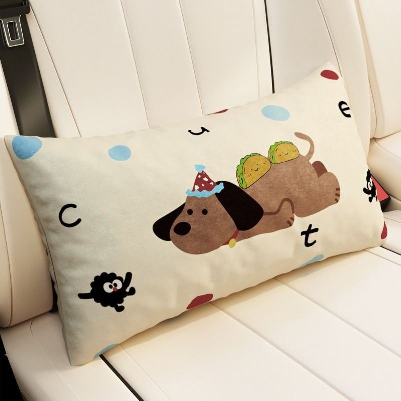 卡通可爱小狗沙发抱枕汽车座椅护腰枕简约轻奢靠背枕长方形可拆洗
