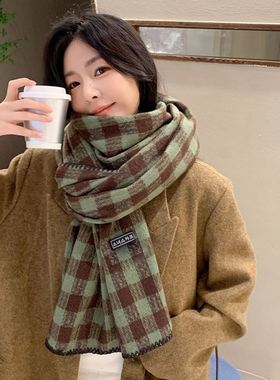 2026秋冬新款绿色格子围巾女士休闲百搭潮流披肩保暖韩系围脖