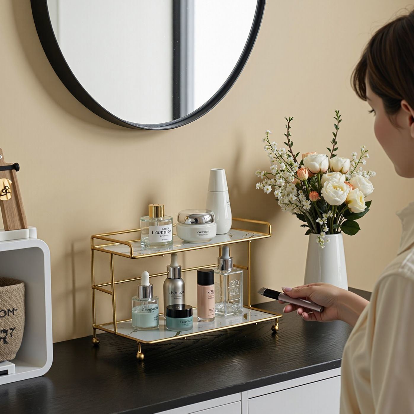 高质感铁艺简约现代浴室置物架多层次收纳化妆品梳妆台高效高颜值