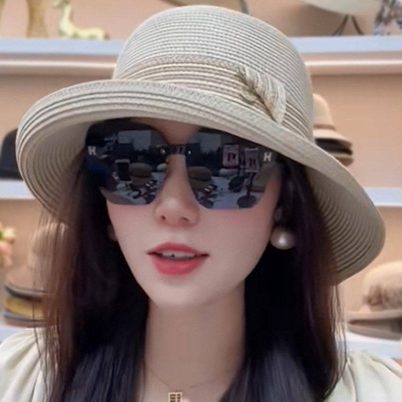 遮阳防晒草帽子女夏季卷边时尚百搭可折叠防紫外线草编大檐太阳帽