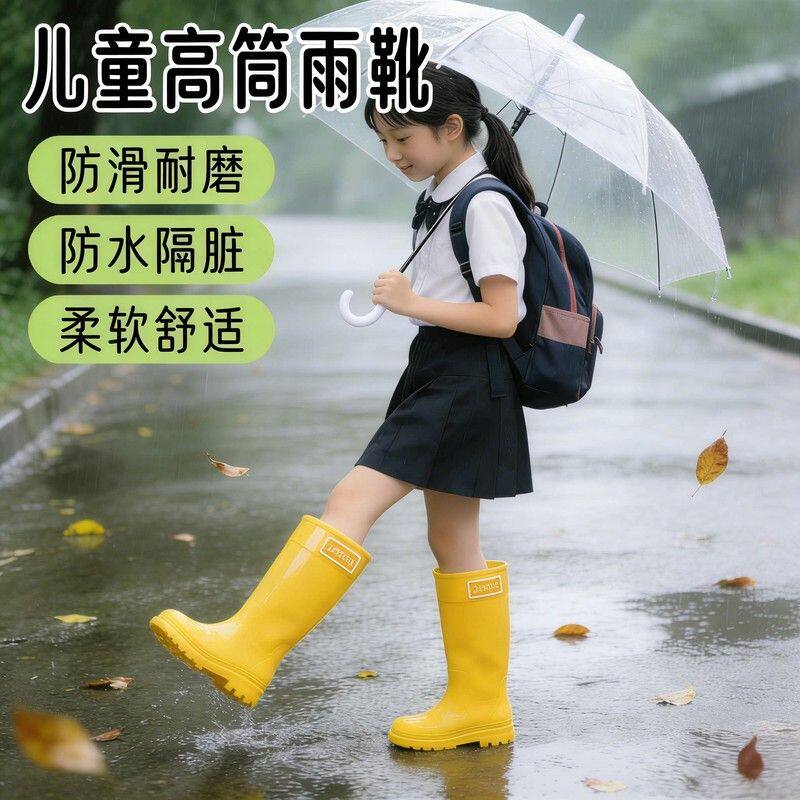儿童上学高筒雨鞋雨林徒步雨靴女登山时尚外穿成人水鞋防水水靴