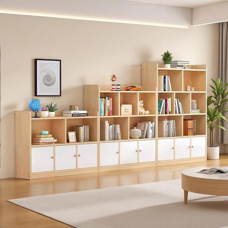 实木书柜落地置物架客厅靠墙储物柜儿童书架家用收纳柜带门格子柜