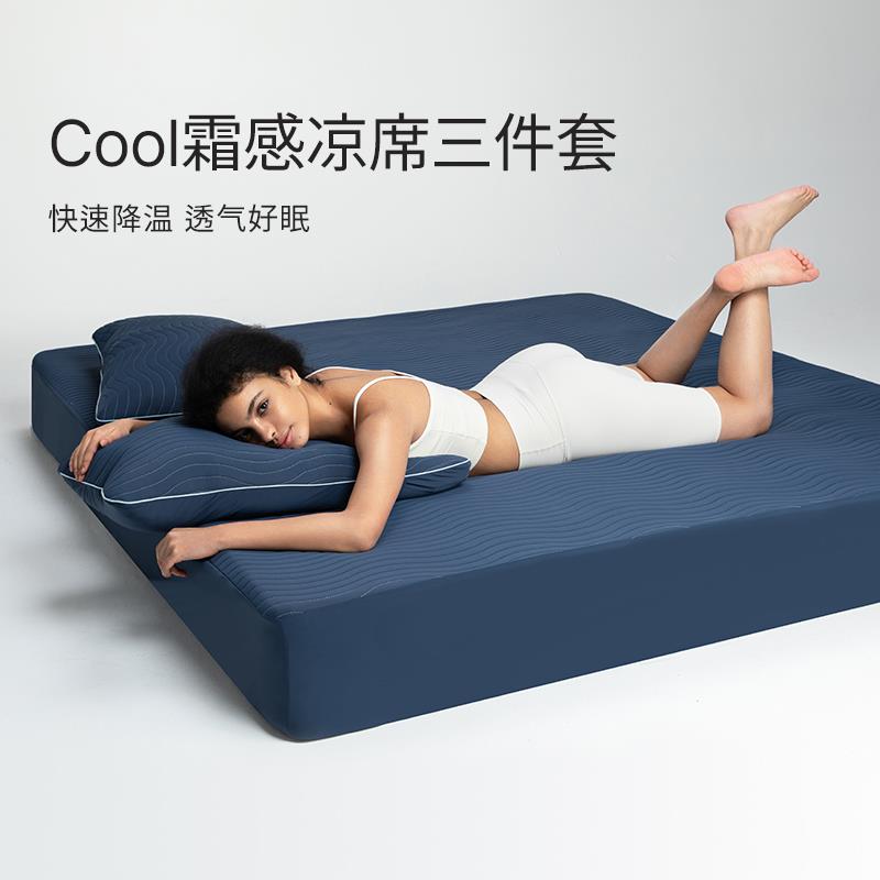 艾美家透气夏季床笠凉席席子可折叠床垫子冰丝席防滑夏天枕套三件