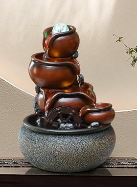 简约招财流水摆件循环水景观客厅茶室桌面小型风水轮乔迁开业送礼