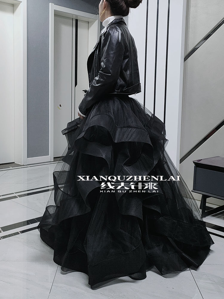 线去针来 网纱半身裙长款大摆蓬蓬裙高腰a字旅拍轻婚纱裙仙女街拍