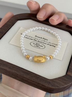 黄金足金999法棍猫咪萌宠转运珠手串手链礼物送女友老婆七夕礼物