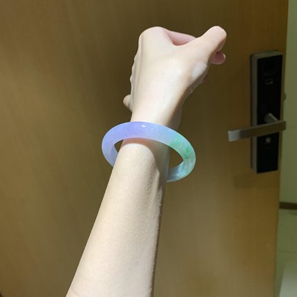 高端玉石缅甸翡翠手镯冰糯种春带彩紫罗兰飘绿翡翠处理玉镯子女款