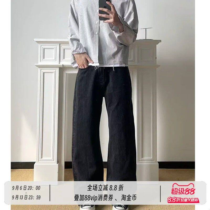 04牛日本质窄幅红边赤耳 黑色纯色素牛仔裤长裤男