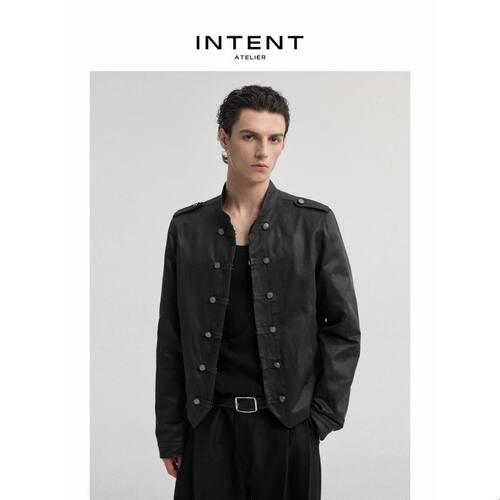 INTENT拿破仑夹克男秋季新品哑光涂层油蜡感立领合身正肩休闲外套