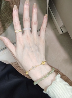 天然和田玉手串手链女款女士串珠金冰晴水手镯玉石散珠子素圈手饰