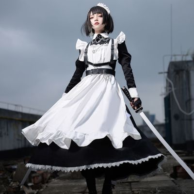 高质 日系可爱女仆装连衣裙传统女佣长裙cos服日常大码长款Lolita