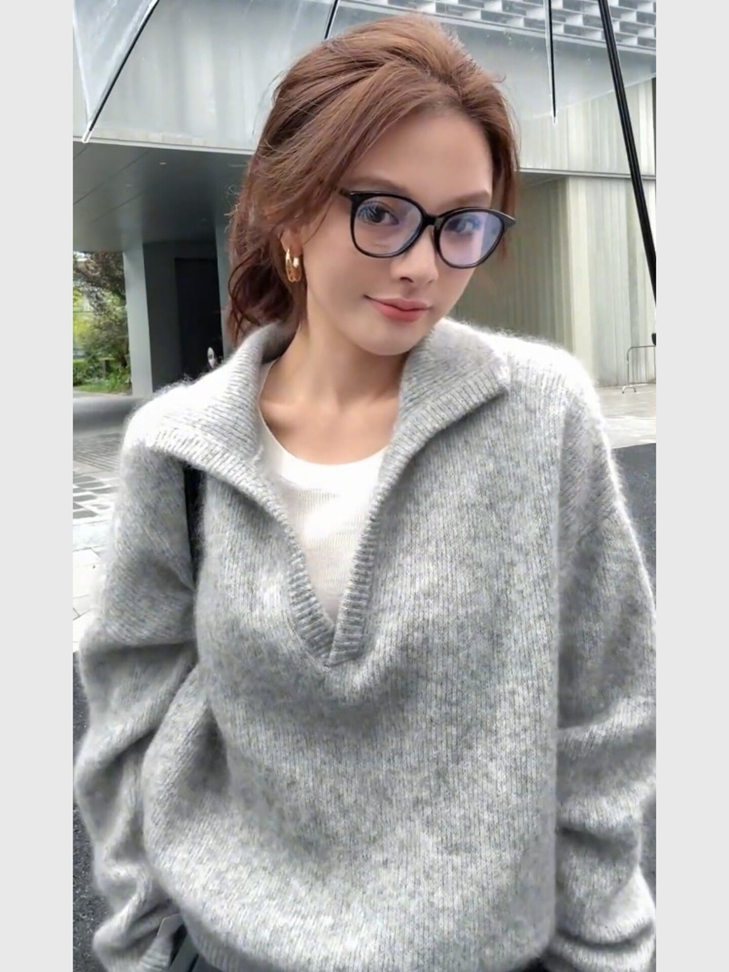 灰色翻领马海毛毛衣针织25秋法式气质简单大方高级感穿搭大码上衣